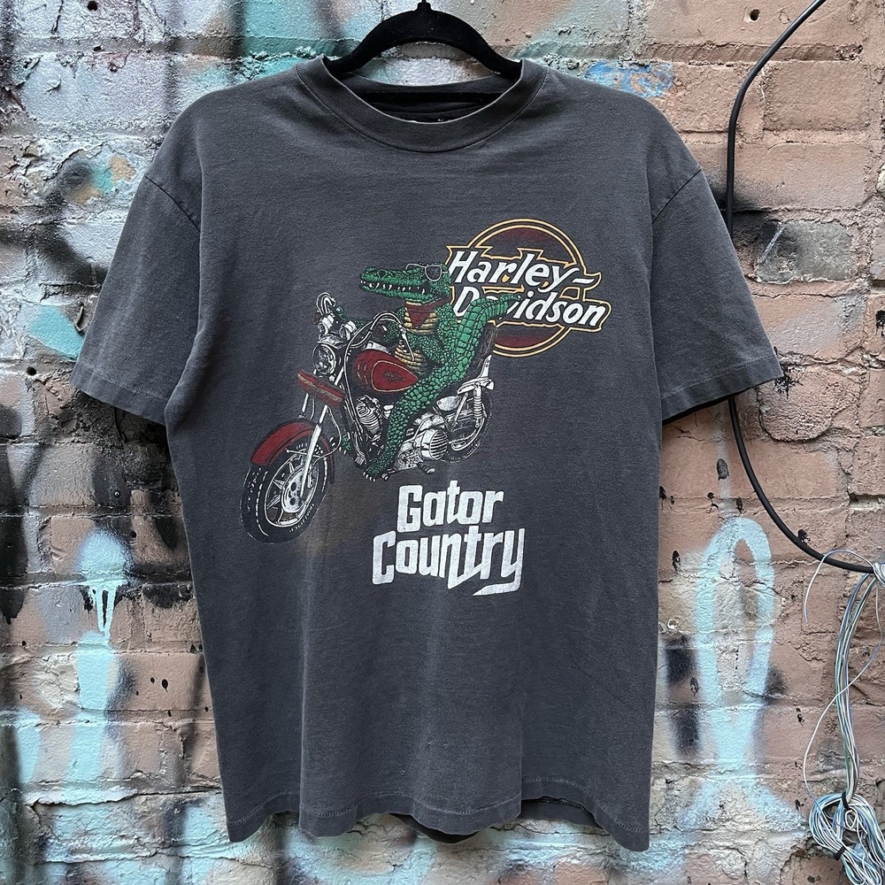 Vintage Harley Davidson Mens Size Med Gator Country Faded T-Shirt Single Stitch
